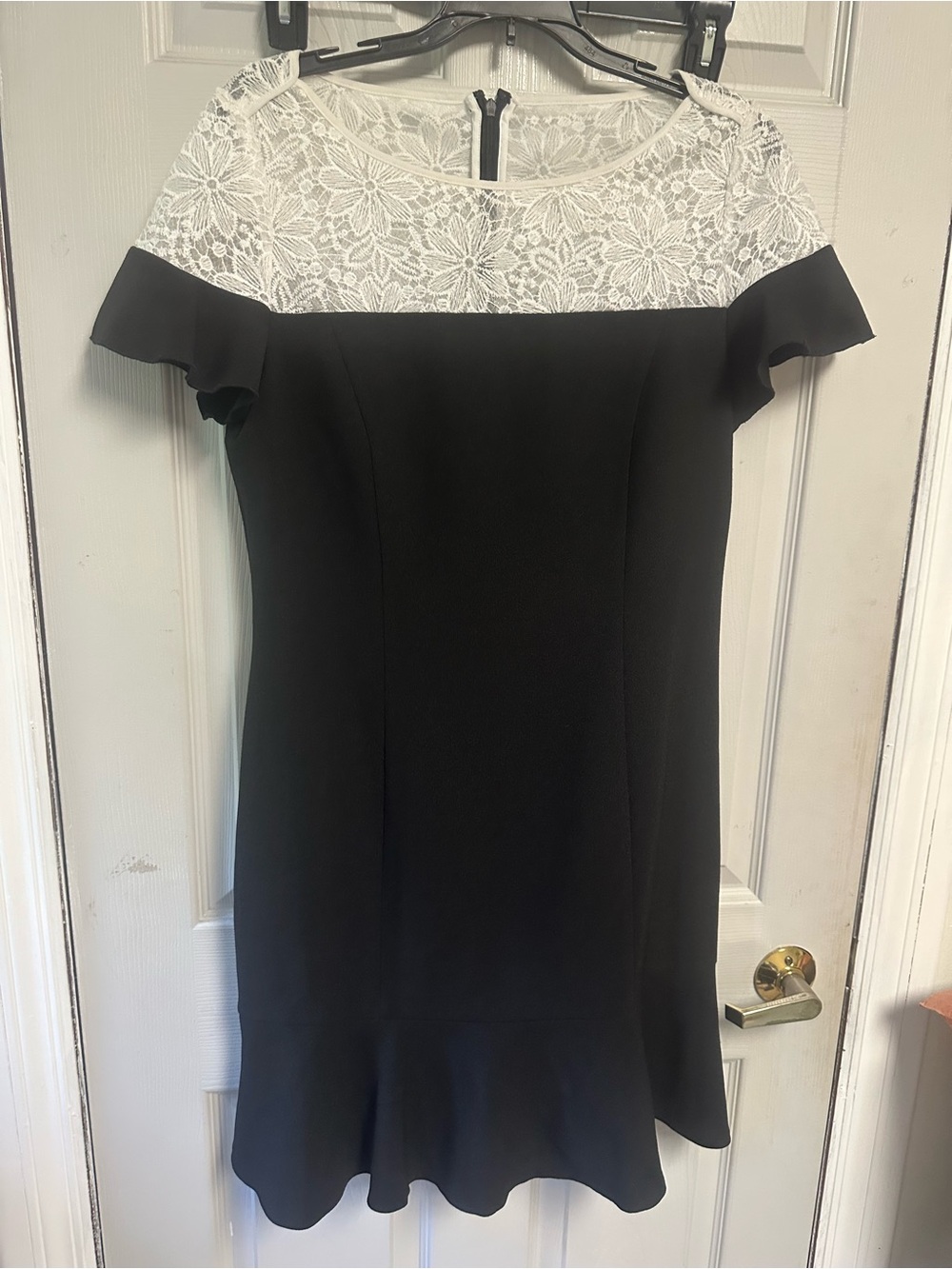 Karl Lagerfeld Black Dress with White Lace Yoke